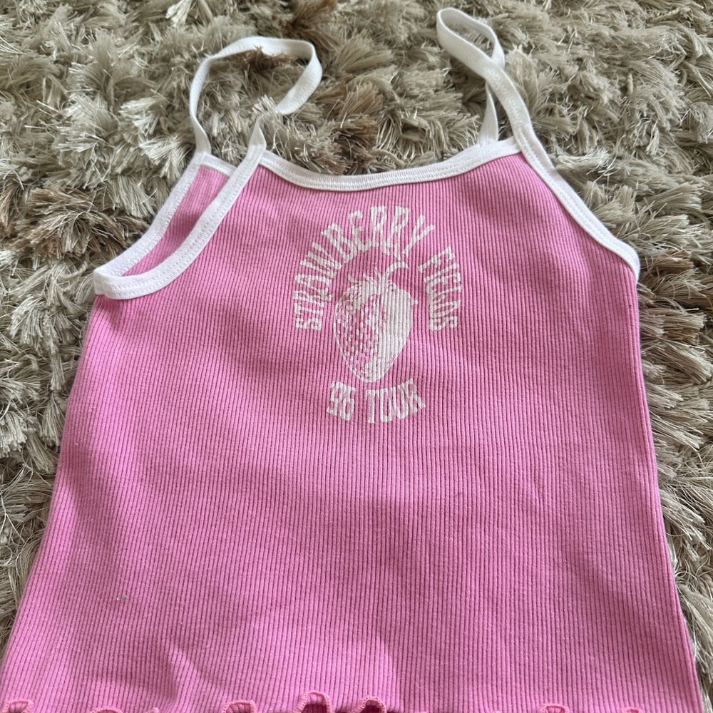 Pink Ribbed Tank Top with White Trim